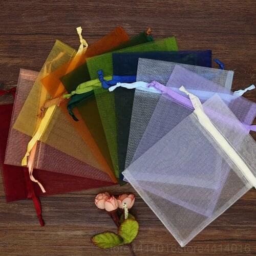 100Pcs Organza Gift Bags Jewelry Bags Packing Drawable 7x9 9x12 10x15 11x16 13x18 Sachet Organza For Wedding/Communion Decor 55