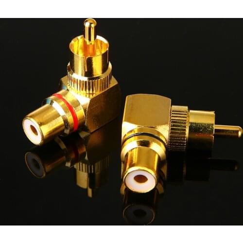 2pcs Brass RCA Right Angle Male To Female Gold Plated Connector Plug 90 Degree Adapters