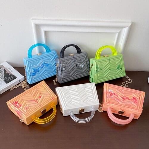2021 Acrylic Colorful Chain Box Women Bag Marbling Handbags Purses PVC Lattice Shoulder Trendy Quilted Crossbody Tote Sac