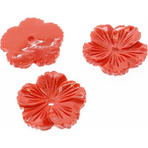 5pcs Flower-shaped Artificial Coral Loose Beads 20mm New Hand-carved Flower-shaped Beads DIY Earring Accessories Red Yellow
