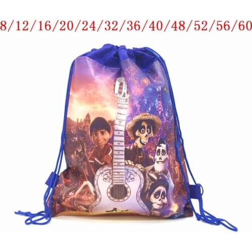 8Pcs/60Pcs Disney Coco Movie Cartoon on-woven Drawstring Backpack Gift Bag Storage Bag Kids Boys favor school bag Party Supplies