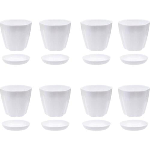 8 Pack 6.3Inch White Plastic Flower Plant Pots Seedlings Nursery Pot Planter with Saucer Pallet