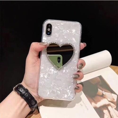 Glitter Diamond Love Heart Mirror Phone Case for Iphone 11 12 Pro Max X Xr 6 7 8 Plus Xs Max Case Back Cover Coque Fundas Bumper
