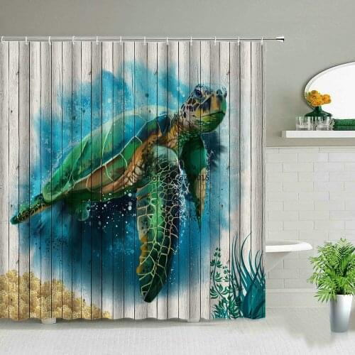 Coloured Sea Turtle Shower Curtains Ocean Animal Printed Hanging Curtain Set Waterproof Fabric Home Bathroom Decor With Hooks