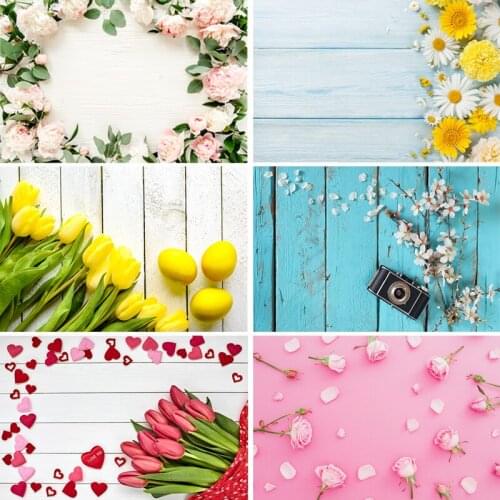 Flowers Wooden Plank Photo Backdrops Vinyl Cloth Backgrounds For Lovers Valentines Day Wedding Photophone Photography Props