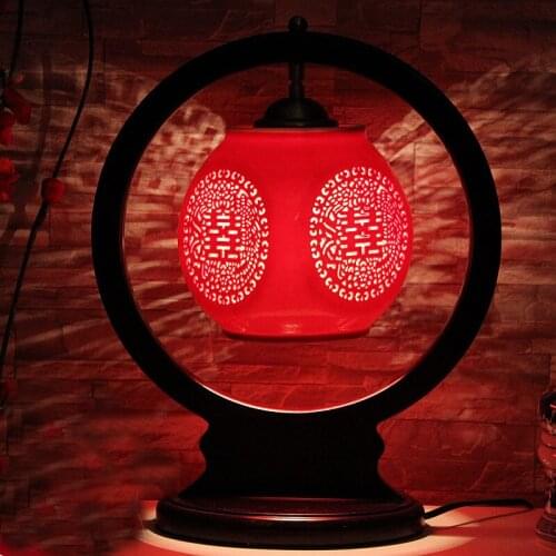 Jingdezhen Ceramic Lamp China Red Creative Bedroom Bedside Lamp Wedding Gifts Chinese Antique porcelain table Lamps