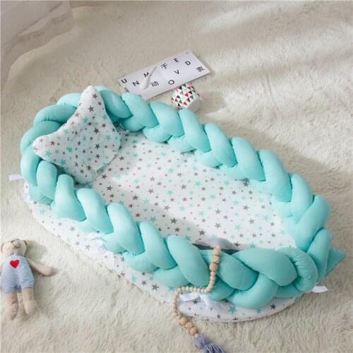 Baby Bumper Bed Braid Knot Pillow Cushion Portable Travel Infant Baby Nest Bed for Newborn Baby Bed Bassinet Bumper with Pillow