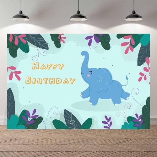 Seekpro Photography Background Happy Birthday Party Cartoon Elephant Summer Tropical Leaves Photo Backdrop Photocall