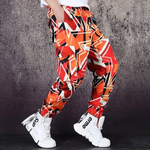 Hot New Mens Clothing Abstract Pattern Printed Casual Pants Male Loose Overalls Multi-pocket Pencil Pants Tide Men Hip Hop Pants