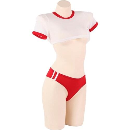 Hot Erotic Sexy 2 Pcs Bikini Lingerie Crop Top and Knickers Japanese Student Style Role Play Costume