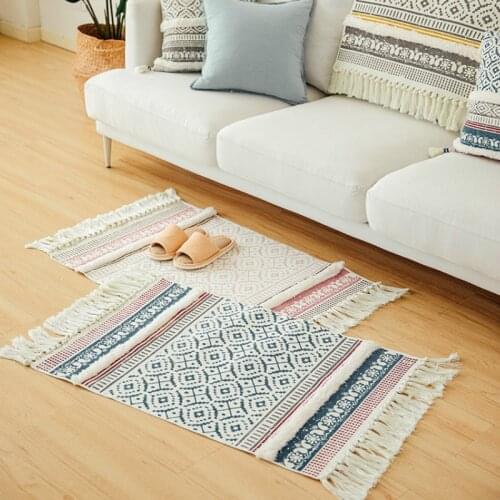 Cotton Thread Handmade Weave Vintage Nordic Geometric Tufted Classical Carpet Kitchen Door Floor Bedding Mats Bathroom Decorate