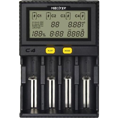 MiBOXER Intelligent Universal 1.5A 4 Bay LCD Display Battery Charger for 18650 Li-ion LiFePO4 Ni-MH Ni-Cd