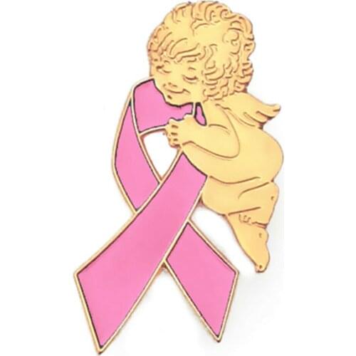 Custom Breast Cancer Awareness Pink Ribbon Angel Enamel Jewelry Emblem Hard Enamel Can be Customized with Your Logo