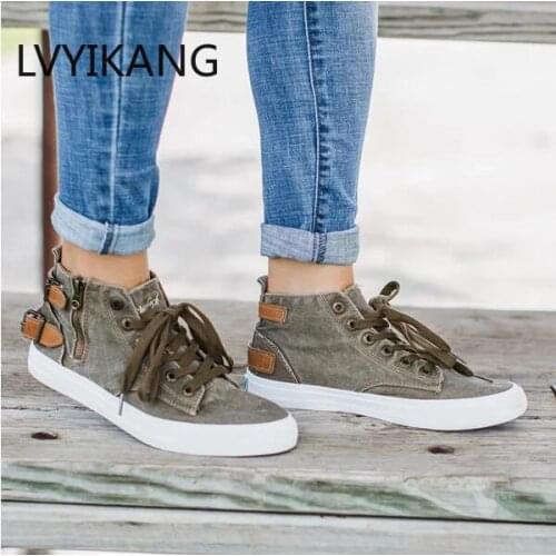 Women Shoes Zipper Canvas Casual Flat 2020 NEW Solid Color Ladies Sneakers Comfortable Flat Outdoor Female Casual Shoes