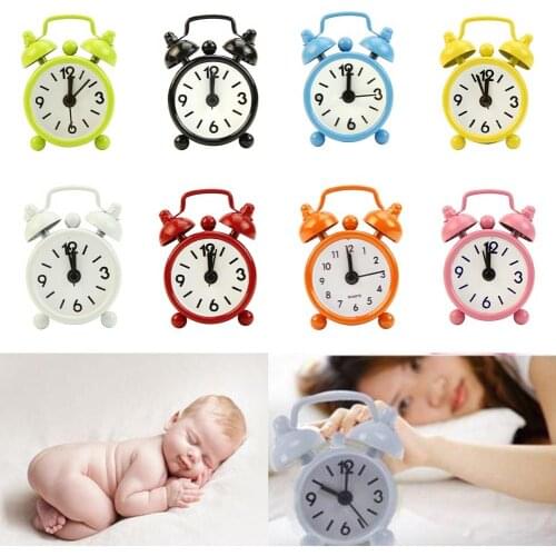 Creative Alarm clock Cute Mini Metal Small Alarm Clock Electronic Small loud alarm clock Mini Round Bedside Desk Alarm Clock