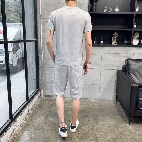 Summer 2020 Printed Short Sleeve T Shirt Set Elastic Waist Shorts Men Sportswear High Street Casual Tracksuit Plus Size 4XL