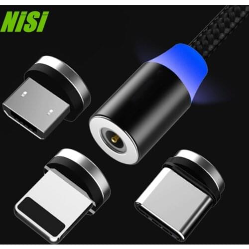 NiSi 1M 2M LED Type C Magnetic Cable For Huawei Mate10/20/30/P10/P20 Pro Samsung S9/S8 Xiaomi Mi6 Round USB C Nylon Charge Cable