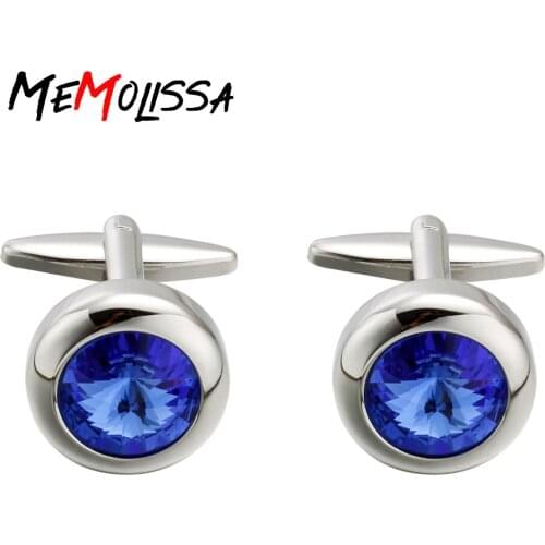 MeMolissa Luxury French Blue Round Gem Cufflinks for mens gemelos para hombre camisa gemelos cuff links