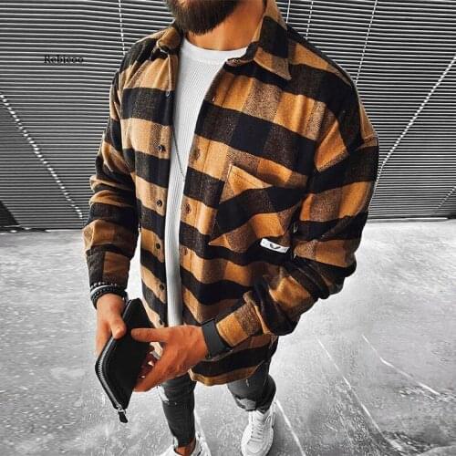 Men 's Fashion Long Sleeve Plaid Printed Shirts Spring Casual Turn-Down Collar Button Shirt Male Plus Size Tops Streetwear