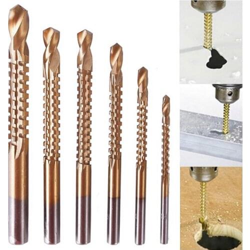 6Pcs Power Drill & Saw Set HSS Steel Titanium Coated Woodworking Wood Twist Drill Bit 3mm 4mm 5mm 6mm 6.5mm 8mm