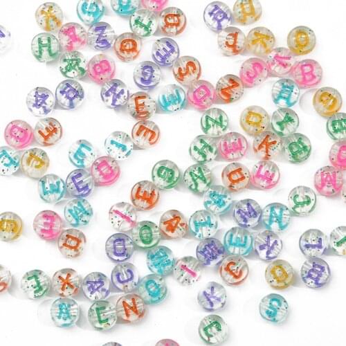 New 100pcs Random Handmade; Beaded Acrylic Scallion Powde Letter Flat Beads DIY Jewelry Accessories