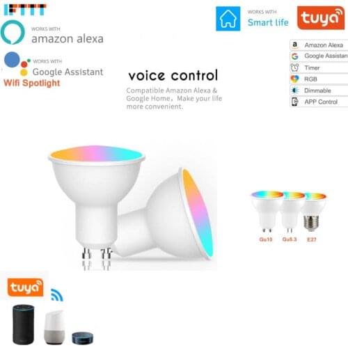 New Gu10 Gu5.3 E27 5W RGB+CW Spotlight Wifi Light Bulb 6500K Smart Home Automation Compatible With Alexa Google Smart Home