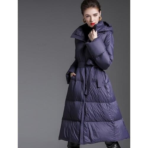 Obrix White Duck Down Female Parka Winter Warm Long Jacket Hooded Casual Style Solid Color Coat For Women