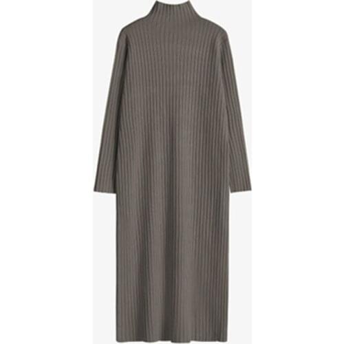 New Spring Autumn Womens Long Dress Casual Elastic Turtleneck Female Knitted Sweater Dress Solid Long Sleeve Slim Lady Vestido