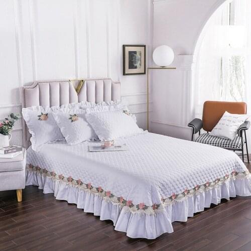 Luxury White Cotton Lace Design Quilting Blanket Bedspread Bed Sheet Bed Cover Pillowcases Full Queen King Size