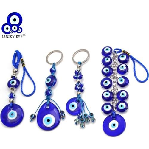 Lucky Eye Glass Beads Blue Turkish Evil Eye Pendant Wall Hanging Decor Handmade Decoration for Home Living Room Car BE151