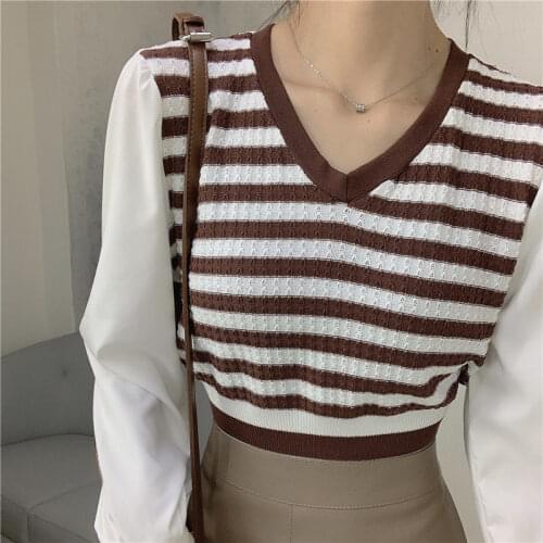 Woman Sweaters Pullover Short Top Womens Sexy Autumn Lantern Sleeve Splicing Knitwear Femme Chandails
