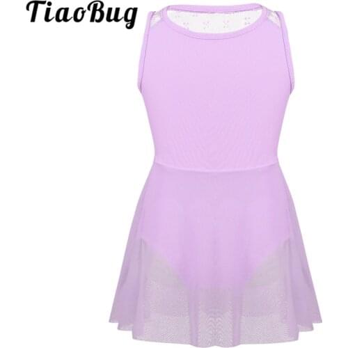 TiaoBug Child Sleeveless Lace Splice Ballet Tutu Dress Girls Gymnastics Leotard Dress Stage Kids Dance Wear Ballerina Leotard