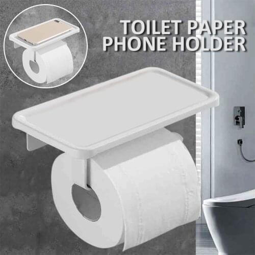Toilet Paper Holder Space Aluminum Wall Mounted Rack With Mobile Phone Storage Shelf Bathroom White Roll Tissue Rack Holder