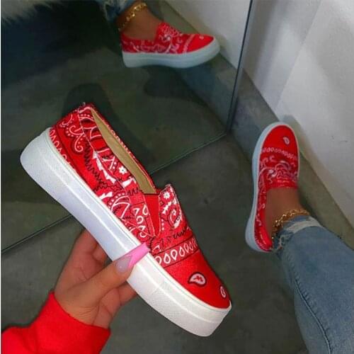 Spring Autumn New Flat Shoes Women Graffiti Print Loafers Bandana Fashion Sneakers Round Toe Solid Colors Plus Size