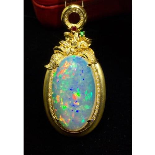 Fine Jewelry Real Pure18 K Gold AU750 G18K Natural 100% Opal Pendant 18.2ct Diamonds Pendant Gemstone Necklaces for Women
