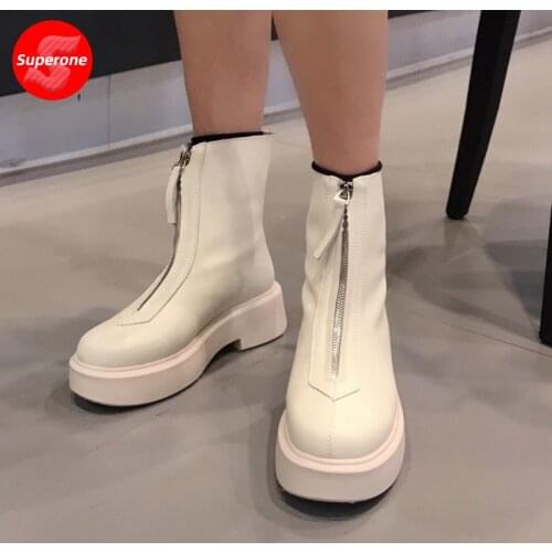 Superone WomenS Ankle Boots Real Leather Thick Bottom Women Shoes Fashion Short Boots Daily Women Footwear Size 35-39