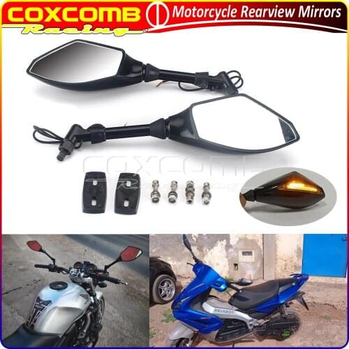 1Pair 10mm Motorcycle LED Turn Signal Indicator Light Rearview Side Mirrors For Honda Kawasaki Suzuki Cruiser Chopper Dirt Bikes