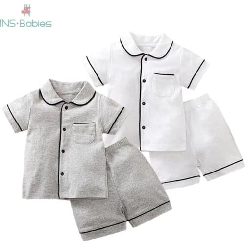 Summer Baby Pajamas Set For Boys And Girl 2021 Newborn Home Clothes White Cotton Suits 2pcs Short Sleeve Tops+shorts 0-3y Outfit