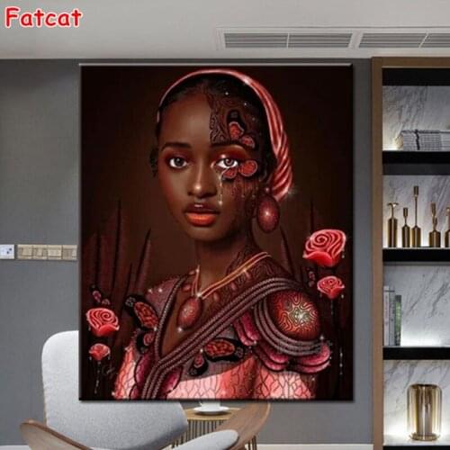 African Woman Diamond Painting Gothic Portrait For Full Square round Drill Mosaic Background 3D Stereo Wall Art Darkness PP2215