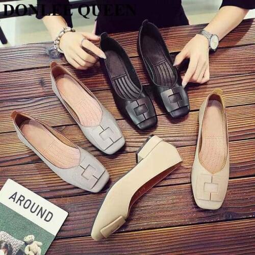 Big Size 41 Flats Spring Shoes Women Low Heels Ballet Square Toe Shallow Buckle Brand Shoes Slip On Female Loafers Zapatos Mujer