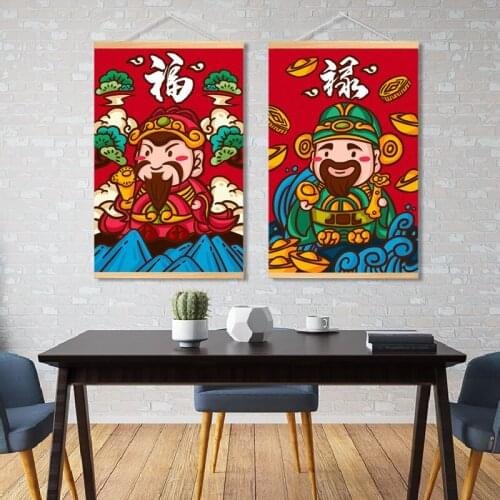 Chinese Trend Scroll Painting for Living Room Cartoon Ancient Chinese Lucky Star Canvas Painting Wall Decoration Home Decor