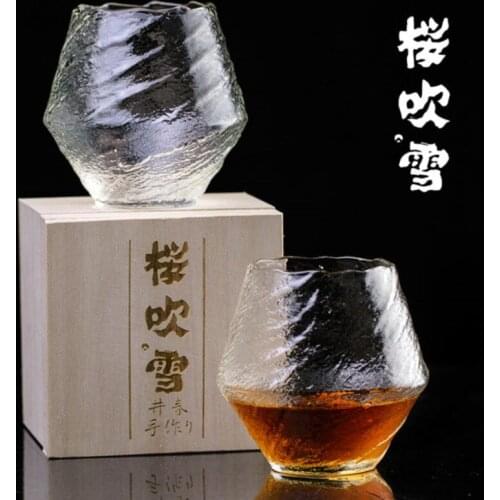 Creative Edo Japanese Art Whiskey Glass cup Frosting Rock Wine Tea Cups Lead Free With Wooden Gift Box