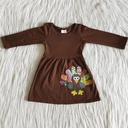 Fashion High Quality 100% Cotton Dress For Kids Girl Vinyl Turkey Baby Girl Boutique Dresses