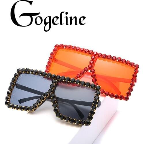 Fashion Large Diamond Crystal Sunglasses Women Vintage Geometric Square Glasses Luxury Oversized Sun Glasses Female Shades UV400