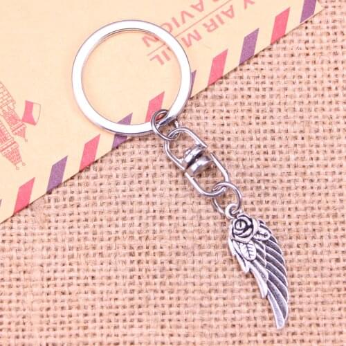 New Fashion Keychain 30x12mm angel wings flower Pendants DIY Men Jewelry Car Key Chain Ring Holder Souvenir For Gift