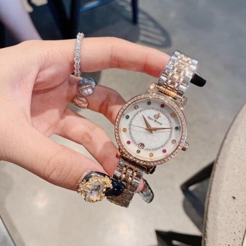 New Brand Natural Shell Watches for Women Crystals Dress Watch Quartz Watrproof Steel Bracelet Wrist watch Calendar Analog Clock