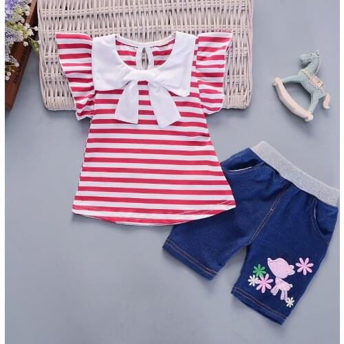 Baby Girl Clothing 2020 Summer Striped Short Sleeved T-shirts + Denim Shorts 2PCS Outfits Kids Bebes Jogging Suits Tracksuits