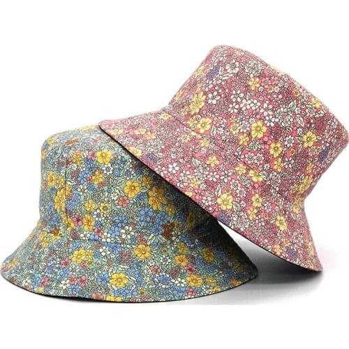 2021 Fashion Flower Print Bucket Hats For Women Double Side Cotton Reversible Fisherman Cap Summer Beach UV Sun Hat Panama Hat