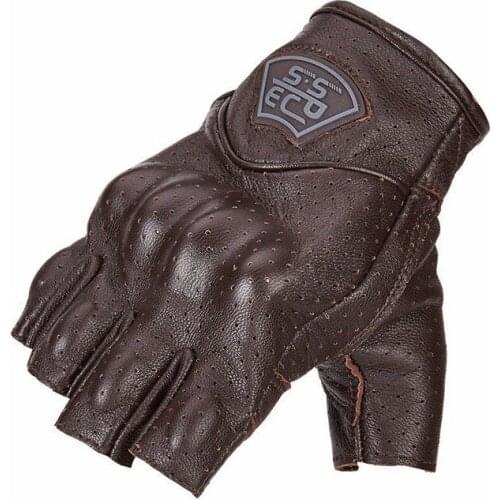Half finger Men Yellow Black Brown Racing Gloves Motorcycle Downhill Cycling Riding Genuine Leather Gloves