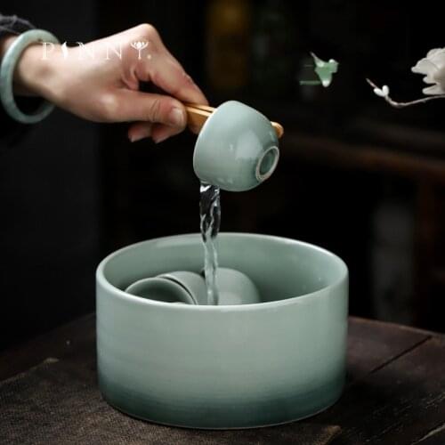 PINNY 900ML Ceramic Cyan Glaze Tea Wash Bowls Chinese Kung Fu Tea Accessories Pigmented Retro Tea Service